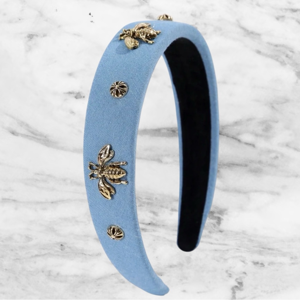 Brand New  Light Blue Headband With Bees